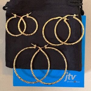 18k Yellow Gold Over Bronze Twisted Hoop Earrings (Set of 3)
